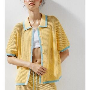Zara NWT polo collar cardigan yellow 3920/260